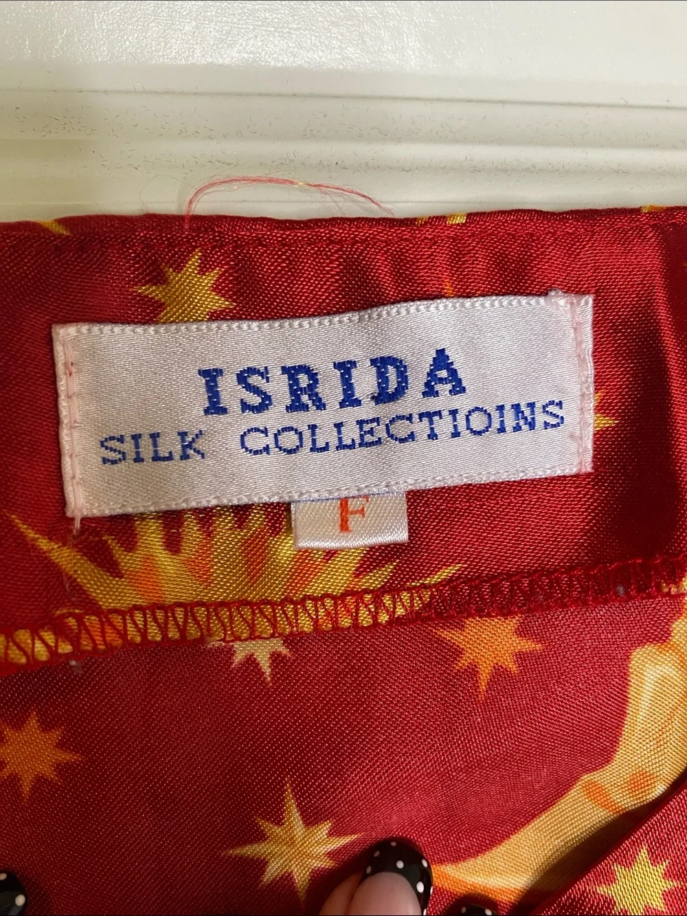 Vintage Red Satin Chemise with Gold Moon & Sun Print - Picture 2 of 4
